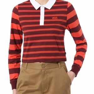 Vans Red and Orange Striped Polo Shirt